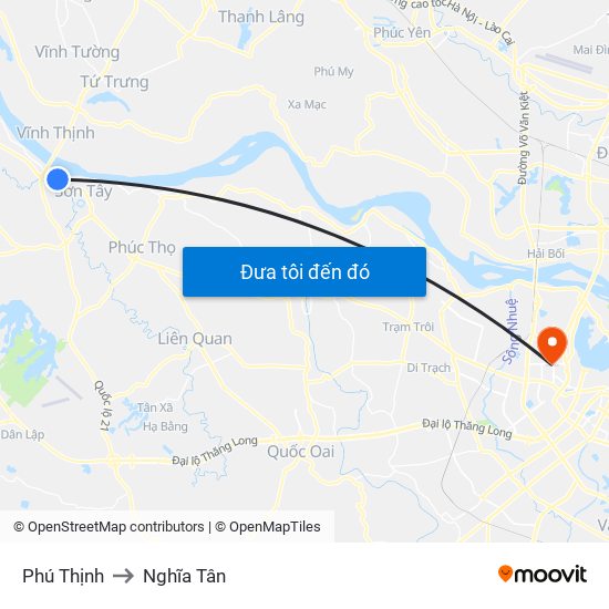 Phú Thịnh to Nghĩa Tân map