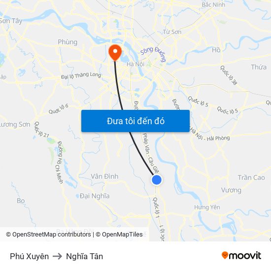 Phú Xuyên to Nghĩa Tân map