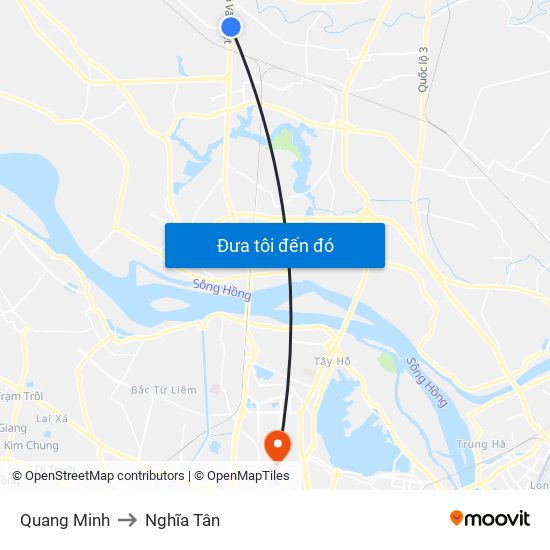 Quang Minh to Nghĩa Tân map