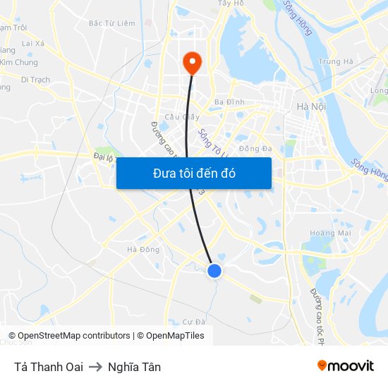 Tả Thanh Oai to Nghĩa Tân map