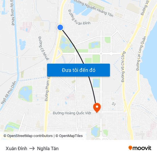 Xuân Đỉnh to Nghĩa Tân map