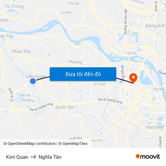 Kim Quan to Nghĩa Tân map