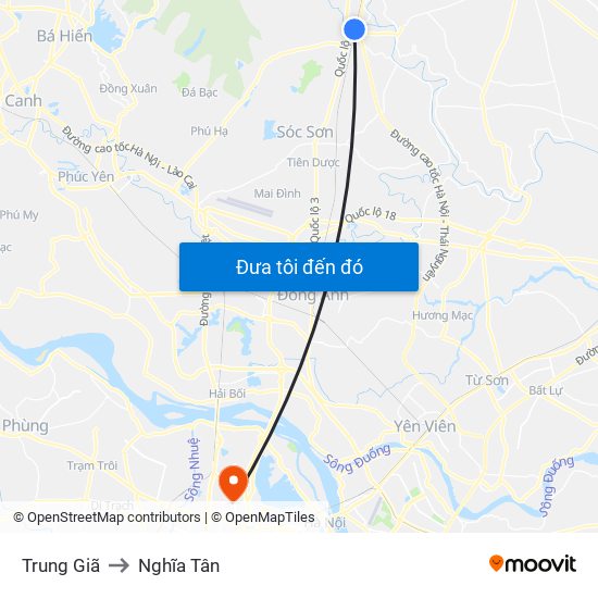 Trung Giã to Nghĩa Tân map