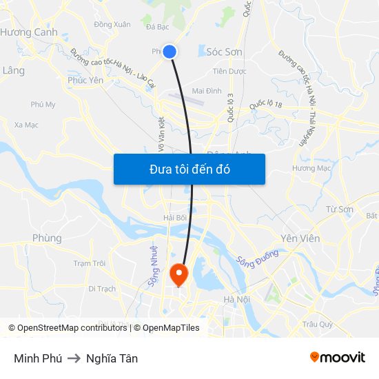 Minh Phú to Nghĩa Tân map