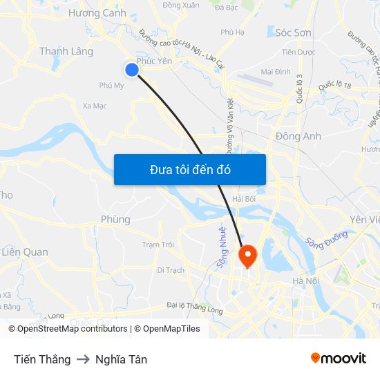 Tiến Thắng to Nghĩa Tân map