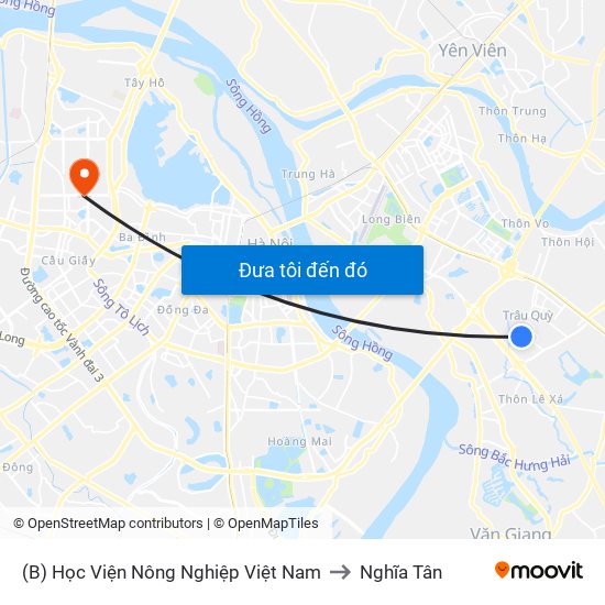 (B) Học Viện Nông Nghiệp Việt Nam to Nghĩa Tân map