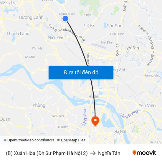 (B) Xuân Hòa (Đh Sư Phạm Hà Nội 2) to Nghĩa Tân map