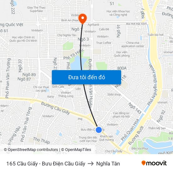 165 Cầu Giấy - Bưu Điện Cầu Giấy to Nghĩa Tân map