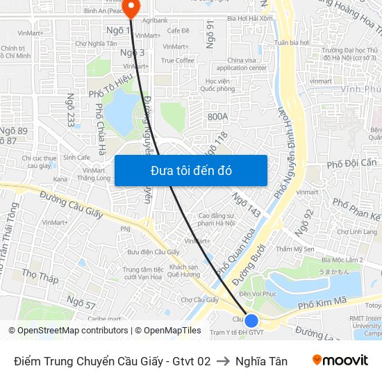 Điểm Trung Chuyển Cầu Giấy - Gtvt 02 to Nghĩa Tân map