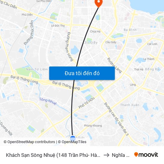 Khách Sạn Sông Nhuệ (148 Trần Phú- Hà Đông) to Nghĩa Tân map