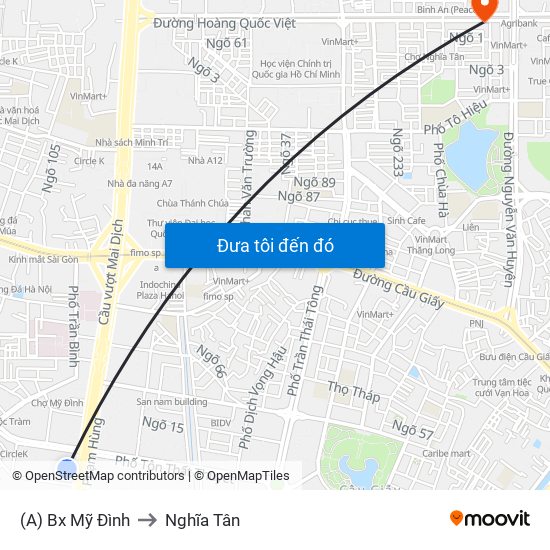 (A) Bx Mỹ Đình to Nghĩa Tân map