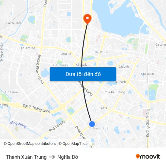 Thanh Xuân Trung to Nghĩa Đô map