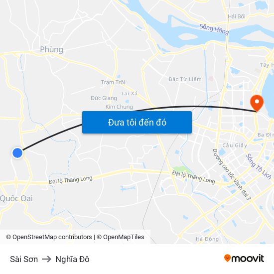 Sài Sơn to Nghĩa Đô map