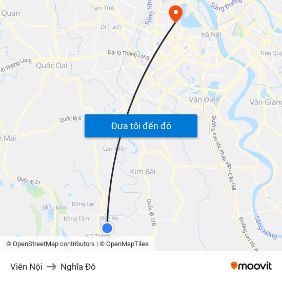 Viên Nội to Nghĩa Đô map