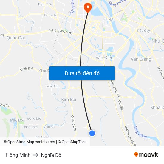 Hồng Minh to Nghĩa Đô map