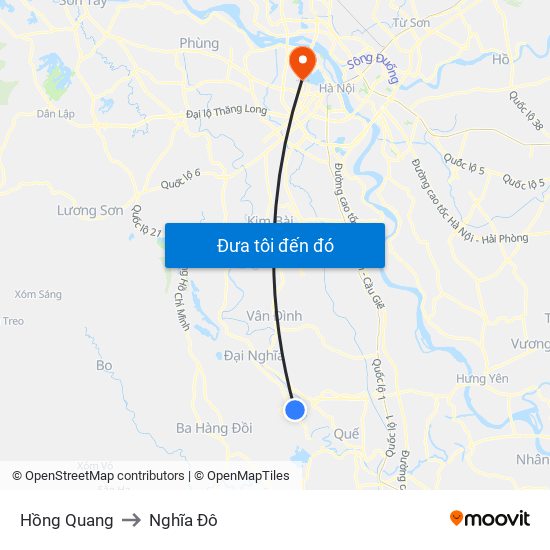 Hồng Quang to Nghĩa Đô map