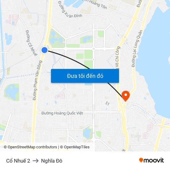 Cổ Nhuế 2 to Nghĩa Đô map