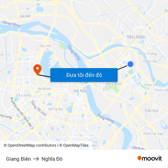 Giang Biên to Nghĩa Đô map