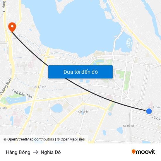 Hàng Bông to Nghĩa Đô map