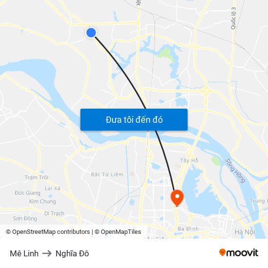 Mê Linh to Nghĩa Đô map