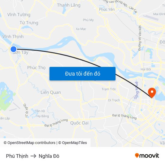 Phú Thịnh to Nghĩa Đô map