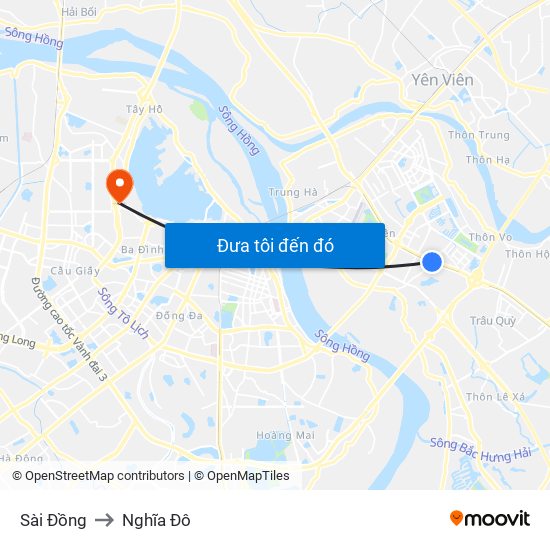 Sài Đồng to Nghĩa Đô map