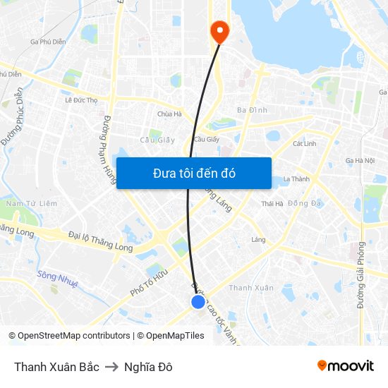 Thanh Xuân Bắc to Nghĩa Đô map