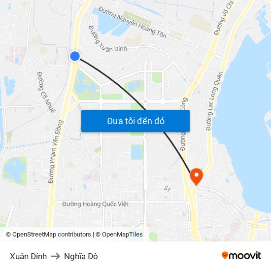 Xuân Đỉnh to Nghĩa Đô map