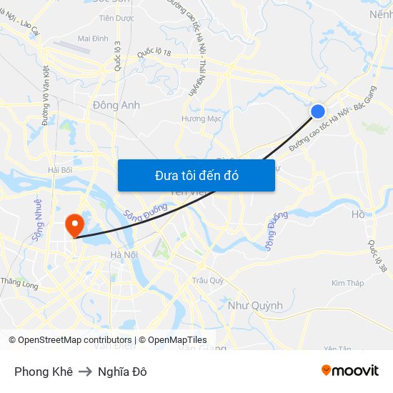 Phong Khê to Nghĩa Đô map