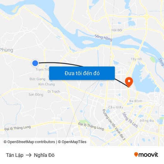 Tân Lập to Nghĩa Đô map