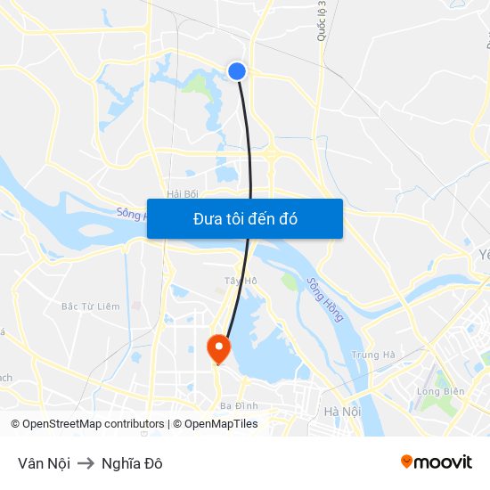 Vân Nội to Nghĩa Đô map