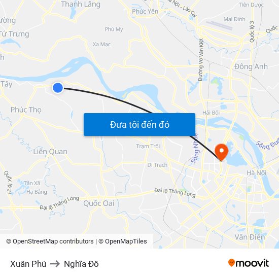 Xuân Phú to Nghĩa Đô map