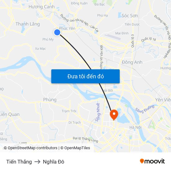 Tiến Thắng to Nghĩa Đô map