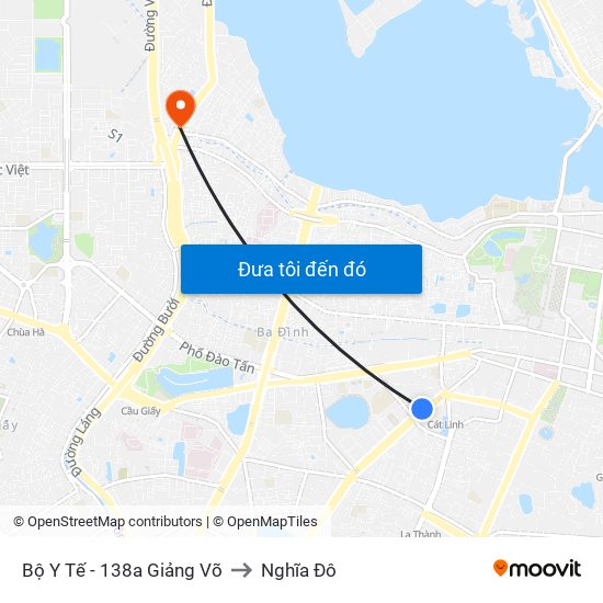 Bộ Y Tế - 138a Giảng Võ to Nghĩa Đô map