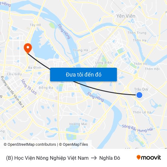 (B) Học Viện Nông Nghiệp Việt Nam to Nghĩa Đô map