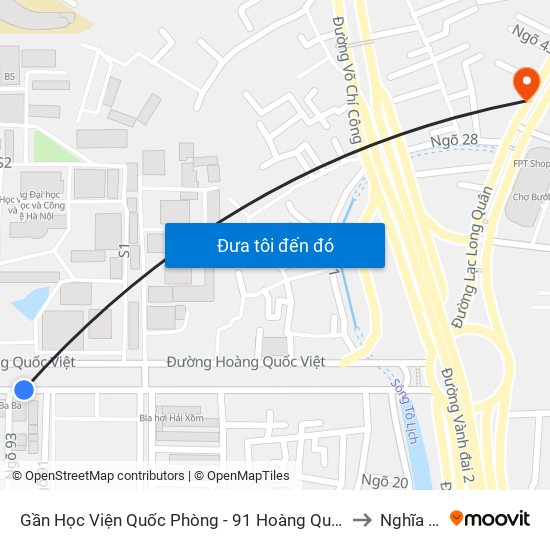 Gần Học Viện Quốc Phòng - 91 Hoàng Quốc Việt to Nghĩa Đô map