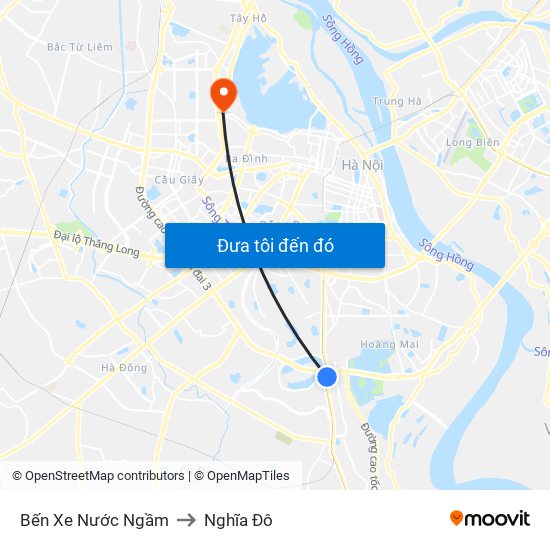 Bến Xe Nước Ngầm to Nghĩa Đô map