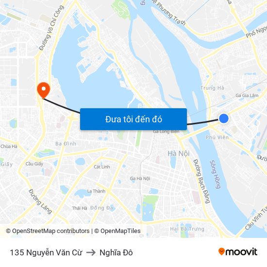 135 Nguyễn Văn Cừ to Nghĩa Đô map