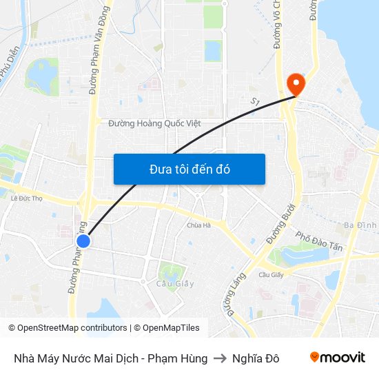Nhà Máy Nước Mai Dịch - Phạm Hùng to Nghĩa Đô map