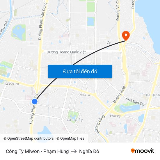 Công Ty Miwon - Phạm Hùng to Nghĩa Đô map