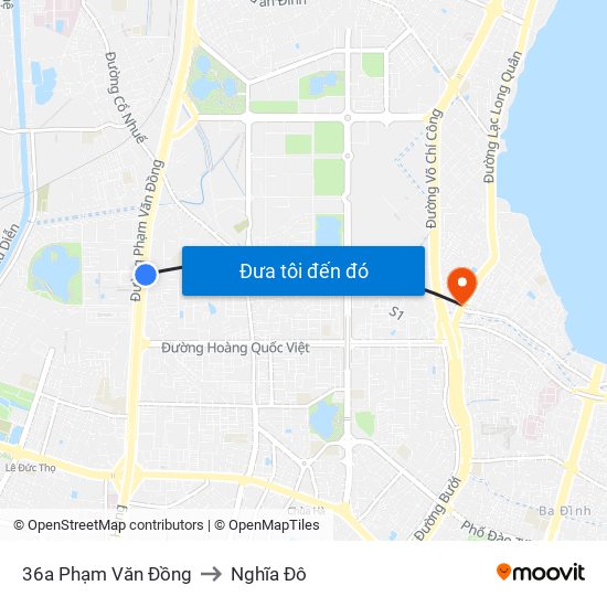 36a Phạm Văn Đồng to Nghĩa Đô map