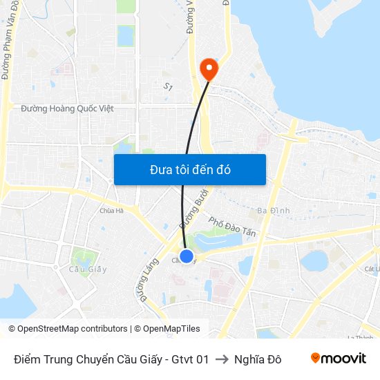 Điểm Trung Chuyển Cầu Giấy - Gtvt 01 to Nghĩa Đô map