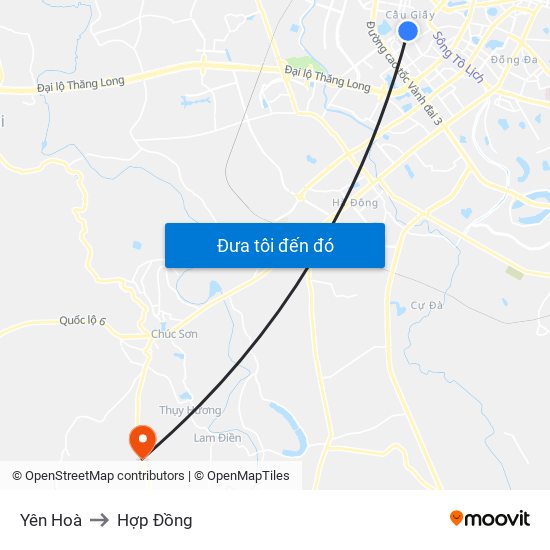 Yên Hoà to Hợp Đồng map