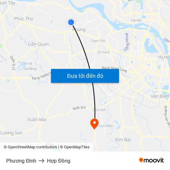 Phương Đình to Hợp Đồng map