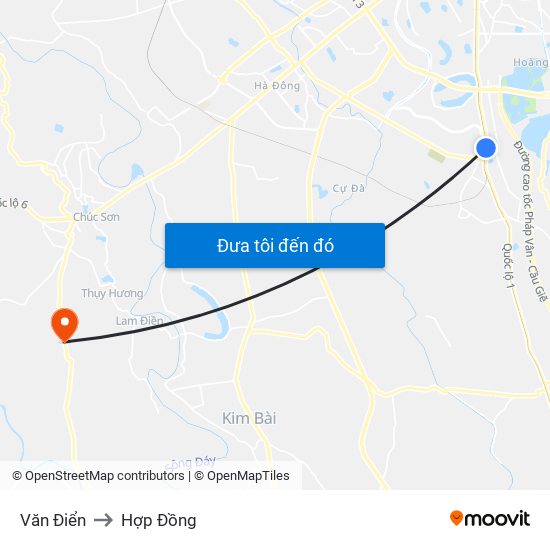 Văn Điển to Hợp Đồng map