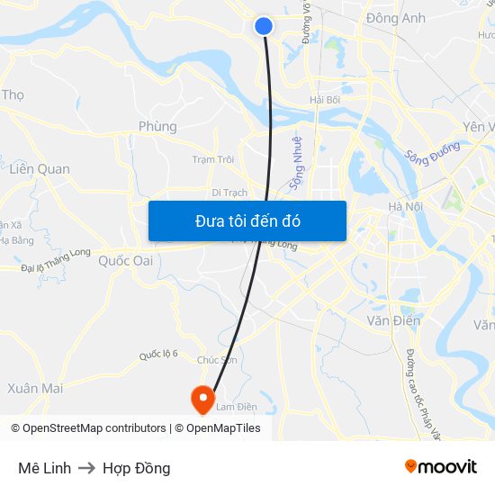 Mê Linh to Hợp Đồng map