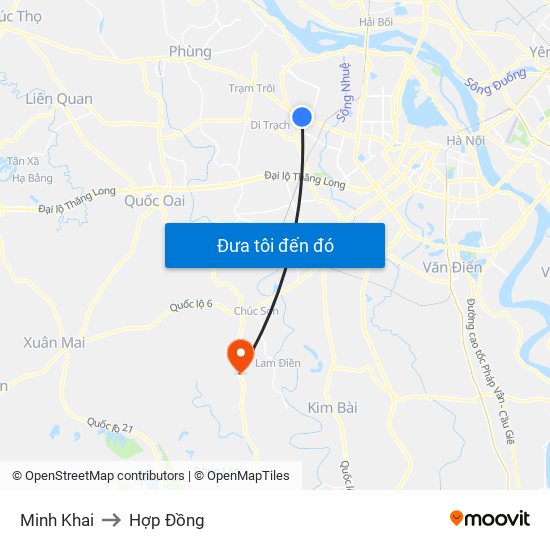 Minh Khai to Hợp Đồng map