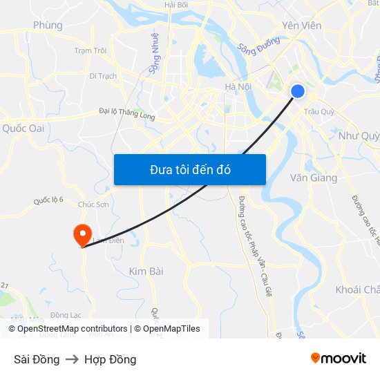 Sài Đồng to Hợp Đồng map
