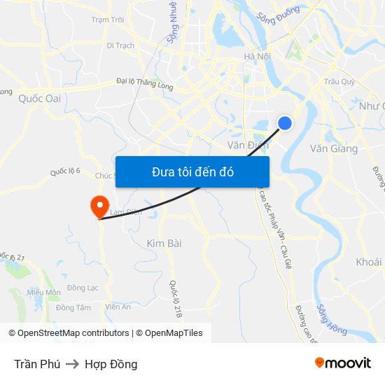 Trần Phú to Hợp Đồng map