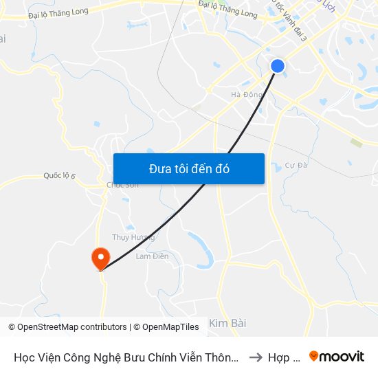 Học Viện Công Nghệ Bưu Chính Viễn Thông - Trần Phú (Hà Đông) to Hợp Đồng map